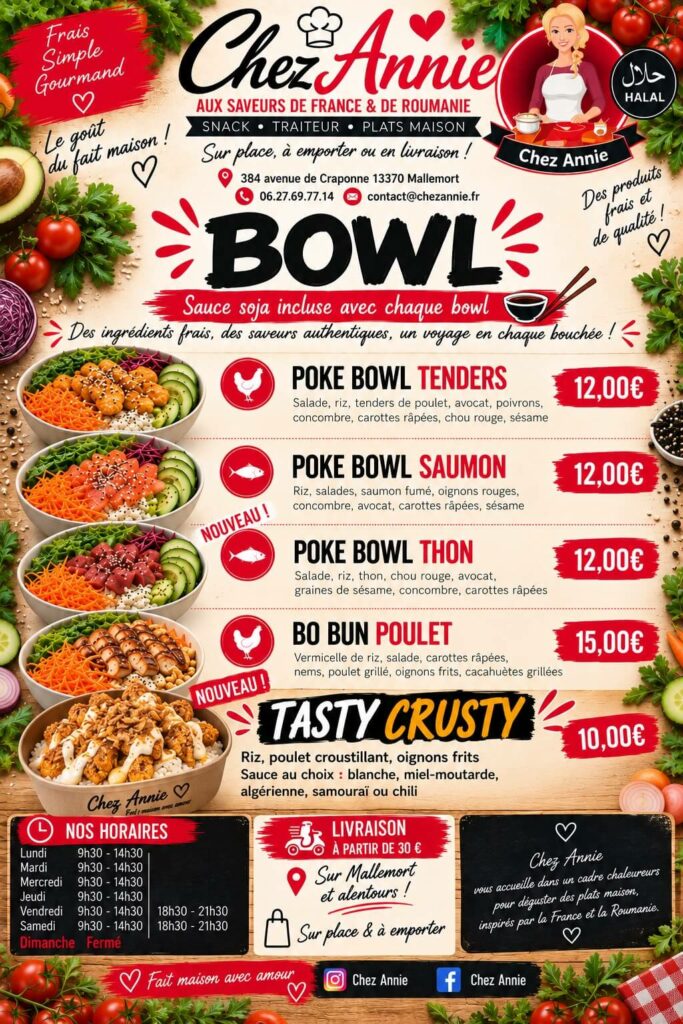 chez annie carte poke bowl