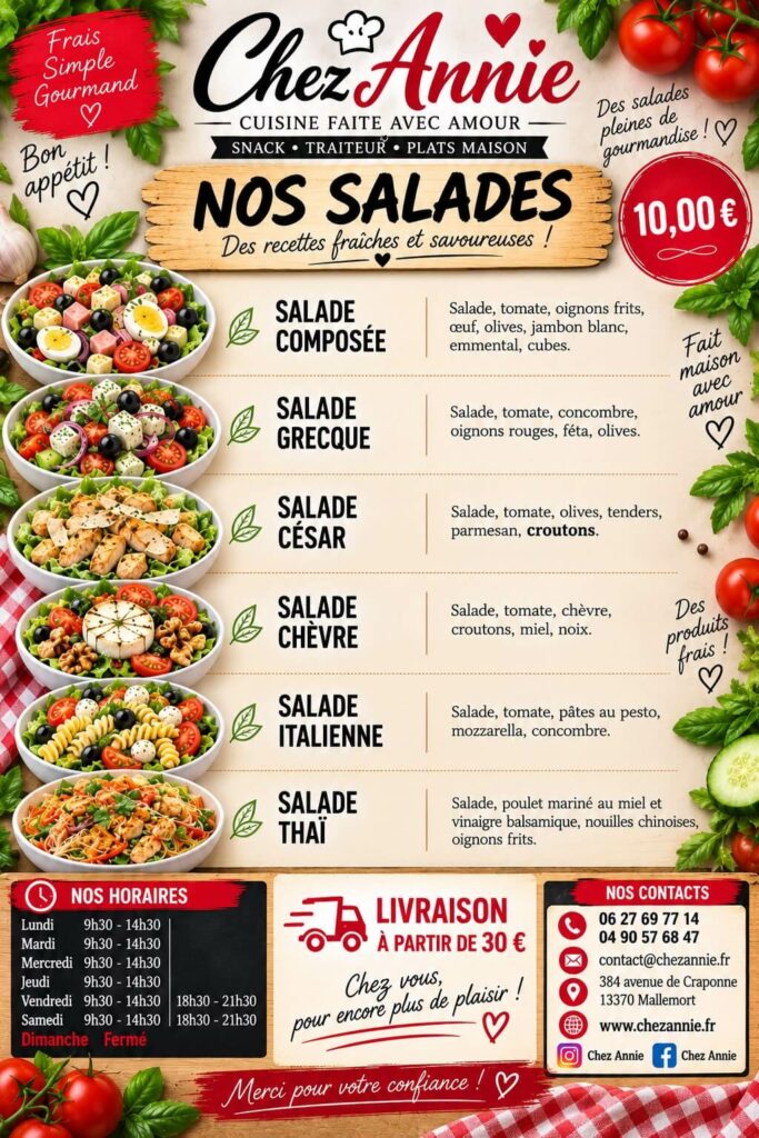 chez annie carte salades