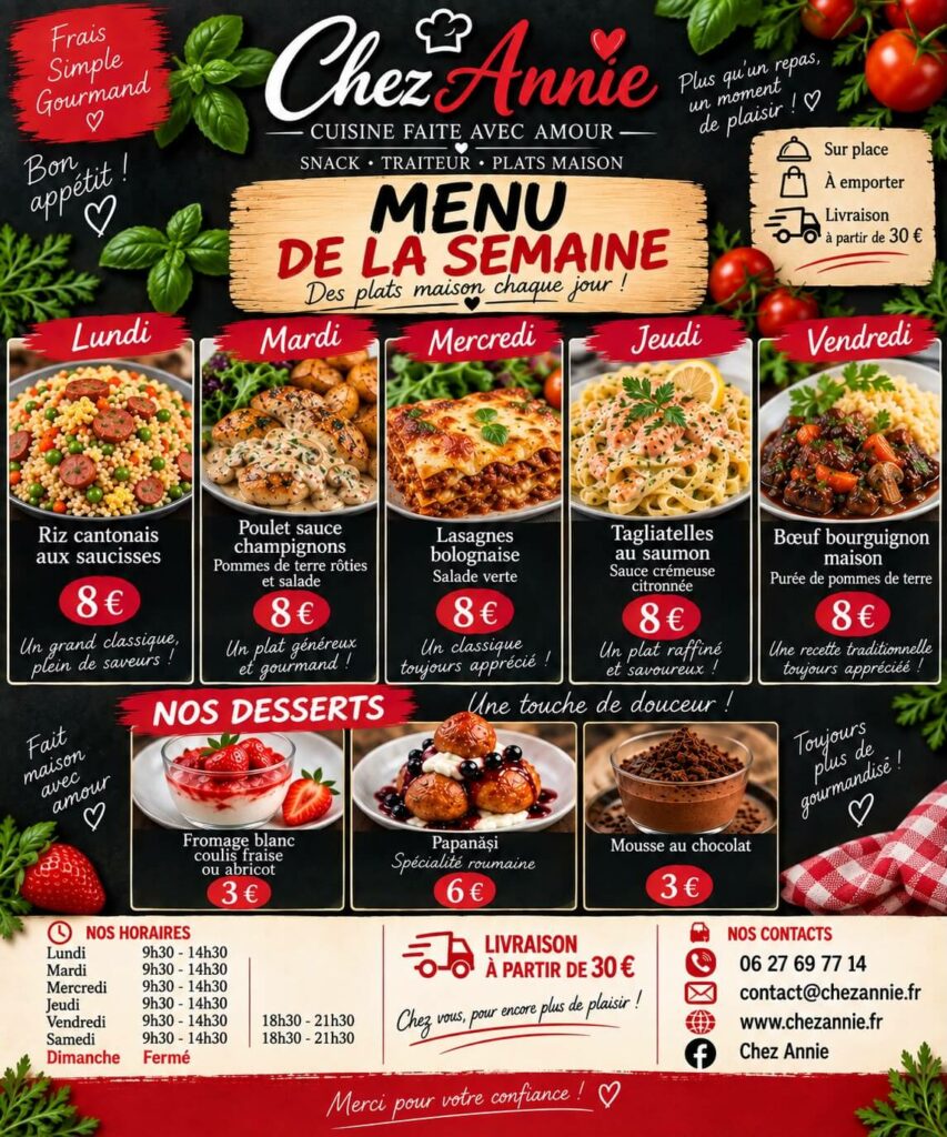 chez annie menu semaine