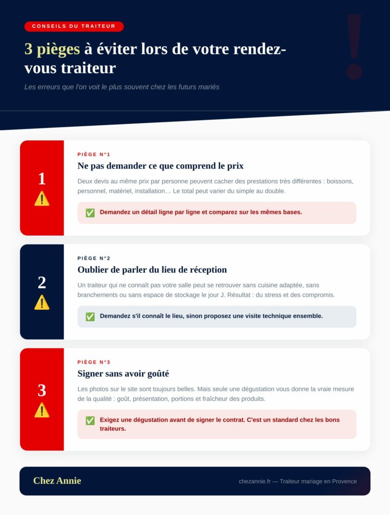 Les 3 pièges à éviter quand on choisit son traiteur de mariage et les solutions - Chez Annie traiteur en Provence