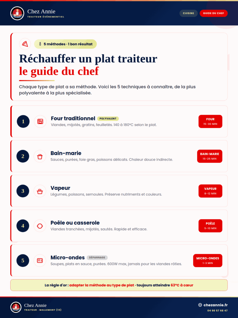 Les méthodes pour réchauffer un plat traiteur